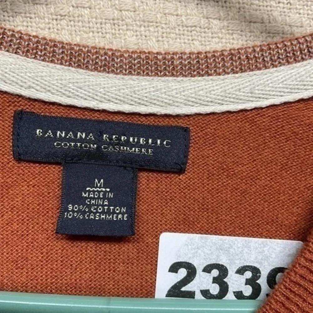 NWOT Banana Republic Orange V-Neck Sweater Pullover Men M China Cotton/Cashmere